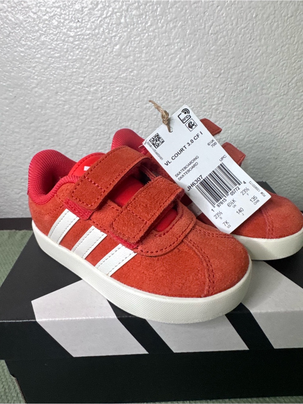 adidas Kids Orange Suede Velcro Sneakers with White Stripes